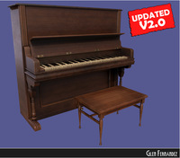 Old victorian wooden upright piano low poly 3D Model