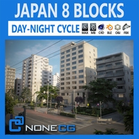 Japan 8 Blocks - 34 Buildings 3D Model