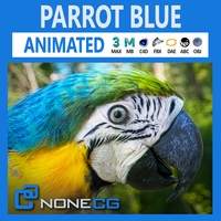 Animated Blue Parrot 3D Model